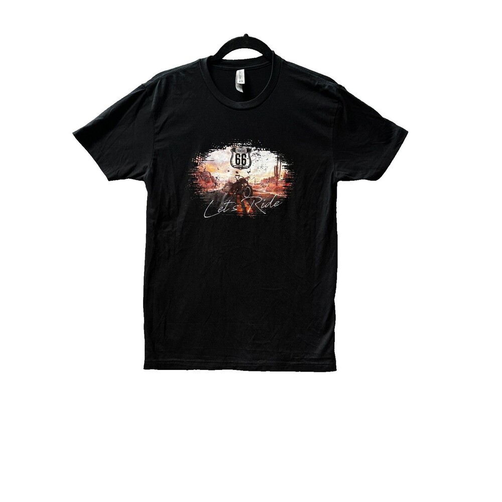 Famous Route 66 "Let's Ride" Graphic T-Shirt - Black Men's Small